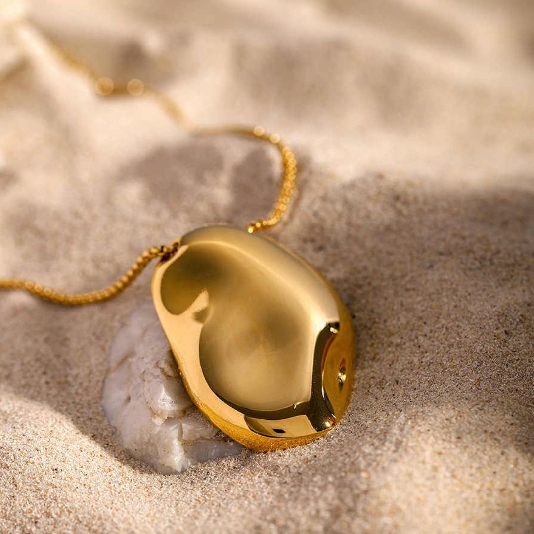 Bold Organic chunky Necklace | PVD 18K Gold Plated, Stainless Steel, Water Proof - For Women | Includes: Necklace