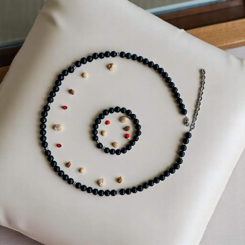 Shield Black Obsidian Set | Black Obsidian - For Unisex | Includes: Necklace & Bracelet