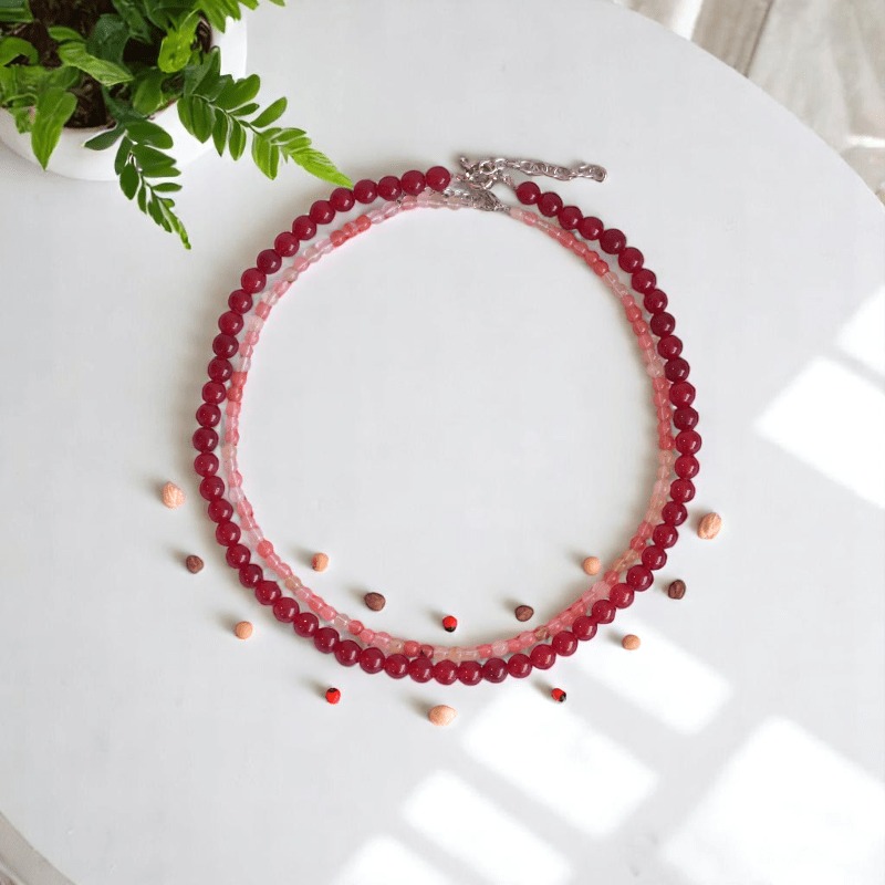 Double Layered Firestone Necklace | Onyx Stone - For Women | Includes: Necklace (Set Of 2)