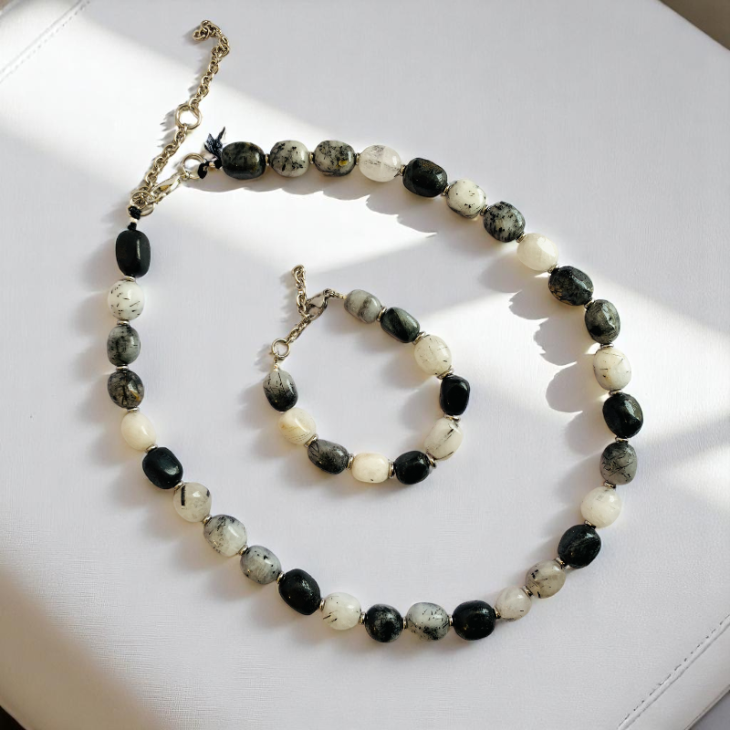 Golden Rutile Set | Rutile - For Unisex | Includes: Necklace & Bracelet