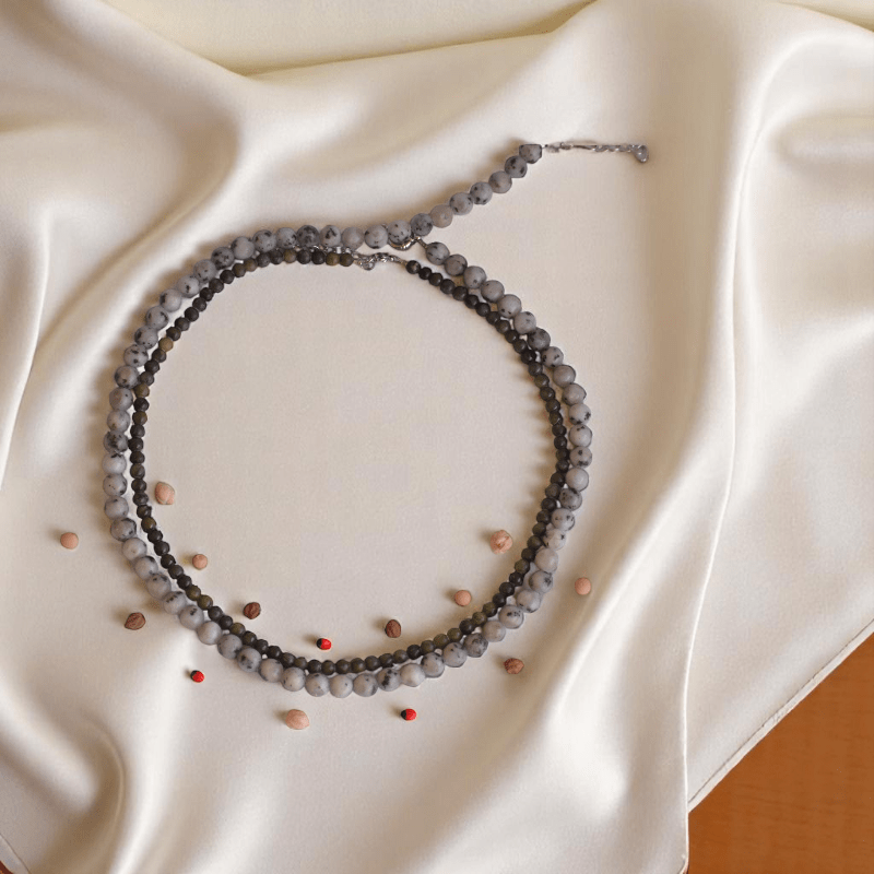 Double Layered Deep Woods Amulet Necklace | Jasper Stone - For Women | Includes: Necklace (Set Of 2)