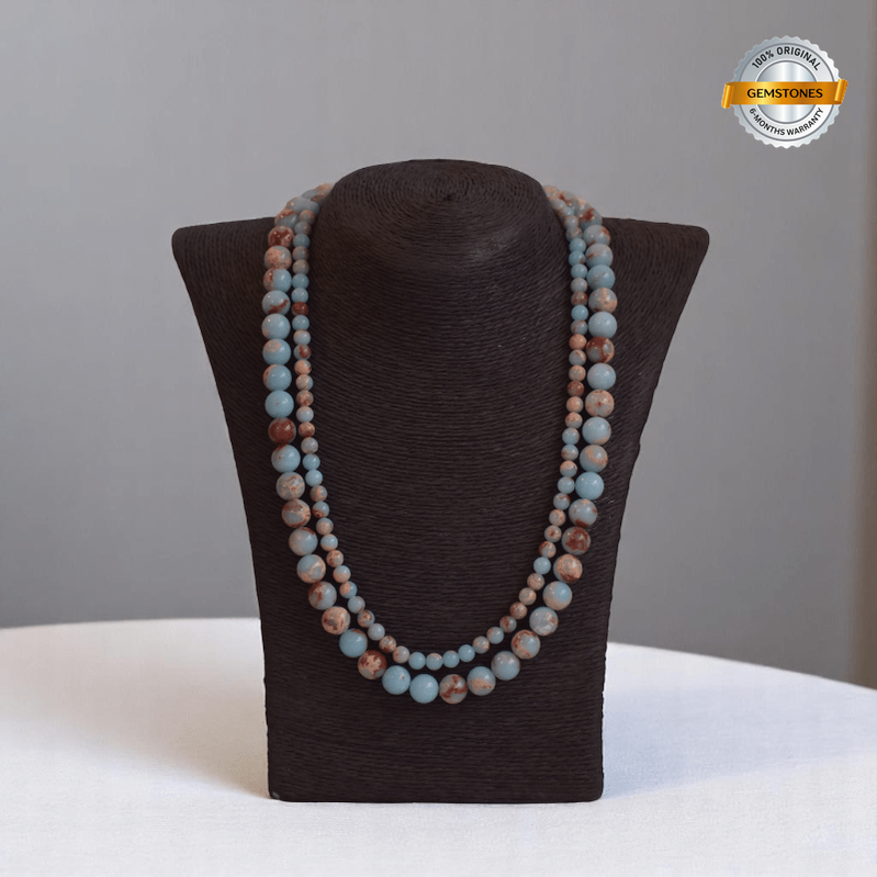 Double Layered Ocean Drift Amulet Necklace | Aqua Terra Jasper Stone - For Women | Includes: Necklace (Set Of 2)