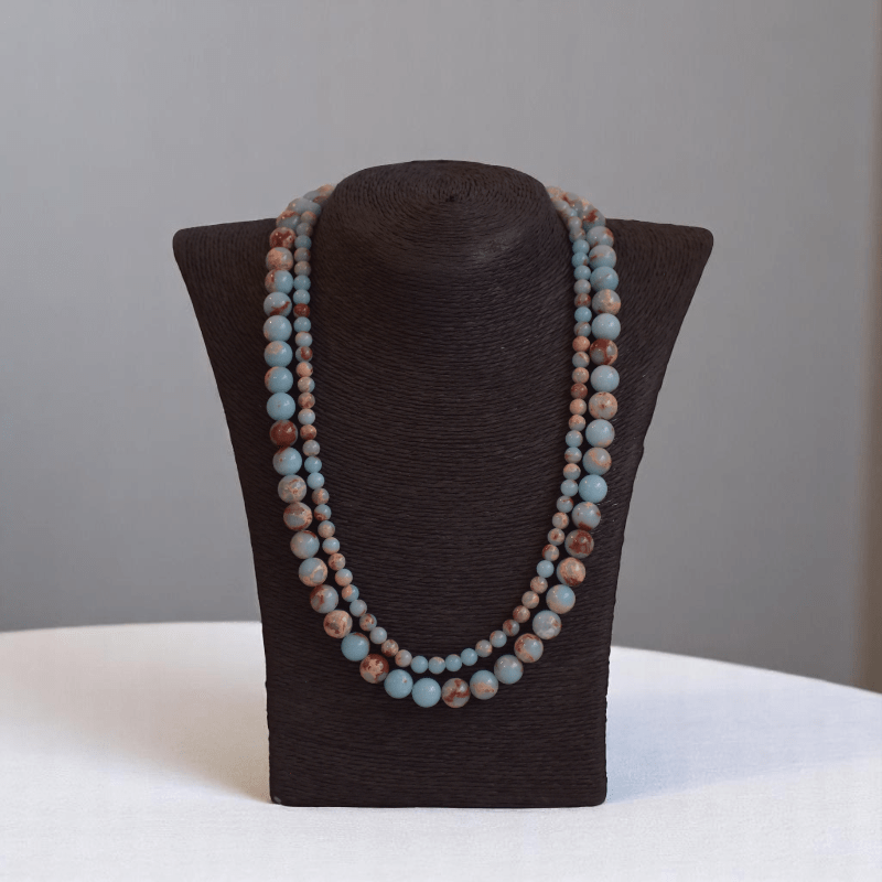 Double Layered Ocean Drift Amulet Necklace | Aqua Terra Jasper Stone - For Women | Includes: Necklace (Set Of 2)