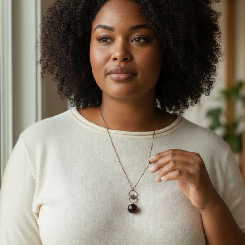 Dainty Bronze Hook Necklace | Red Tiger Eye - For Women | Includes: Necklace