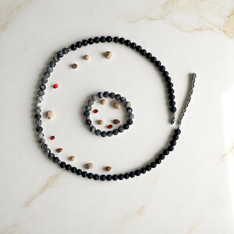 Fiery Tiger Eye Set | Red Tiger Eye - For Unisex | Includes: Necklace & Bracelet