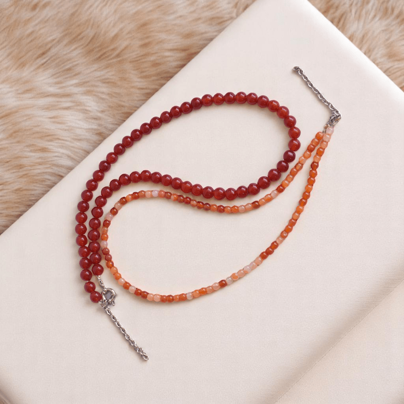 Double Layered Vibrant Onyx Carnelian Necklace | Onyx & Carnelian - For Women | Includes: Necklace (Set Of 2)