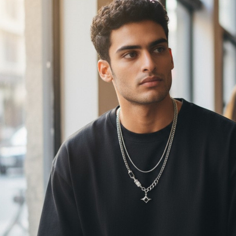 Obsidian Dual Layer Necklace | Premium Alloy- For Men| Includes: Necklace
