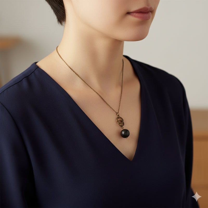Dainty Bronze Double Loop Necklace | Red Tiger Eye - For Women | Includes: Necklace