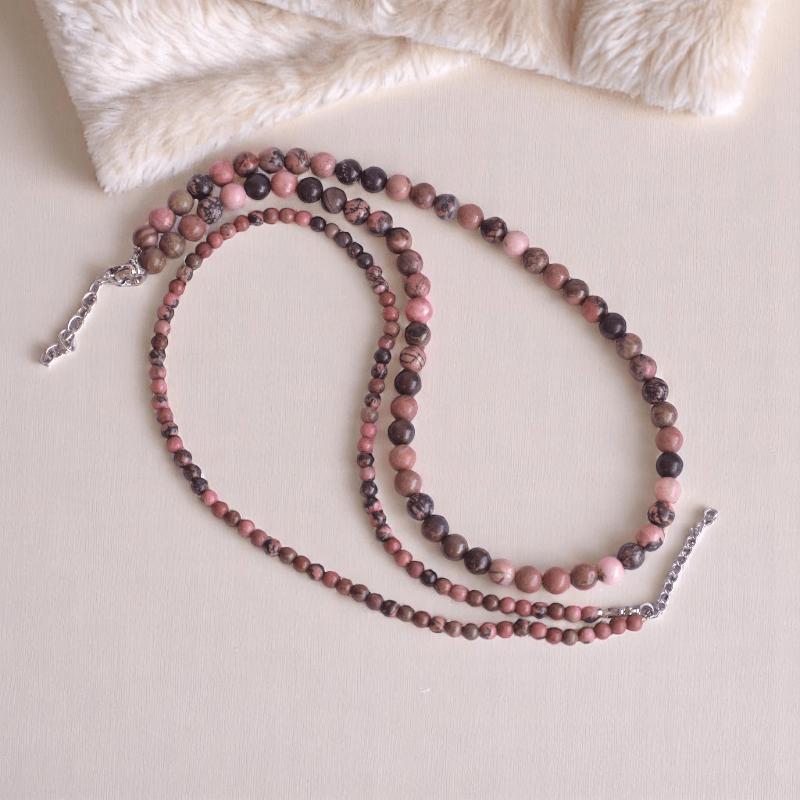 Double Layered Love Rhodonite Necklace | Rhodonite Stone - For Women | Includes: Necklace (Set Of 2)