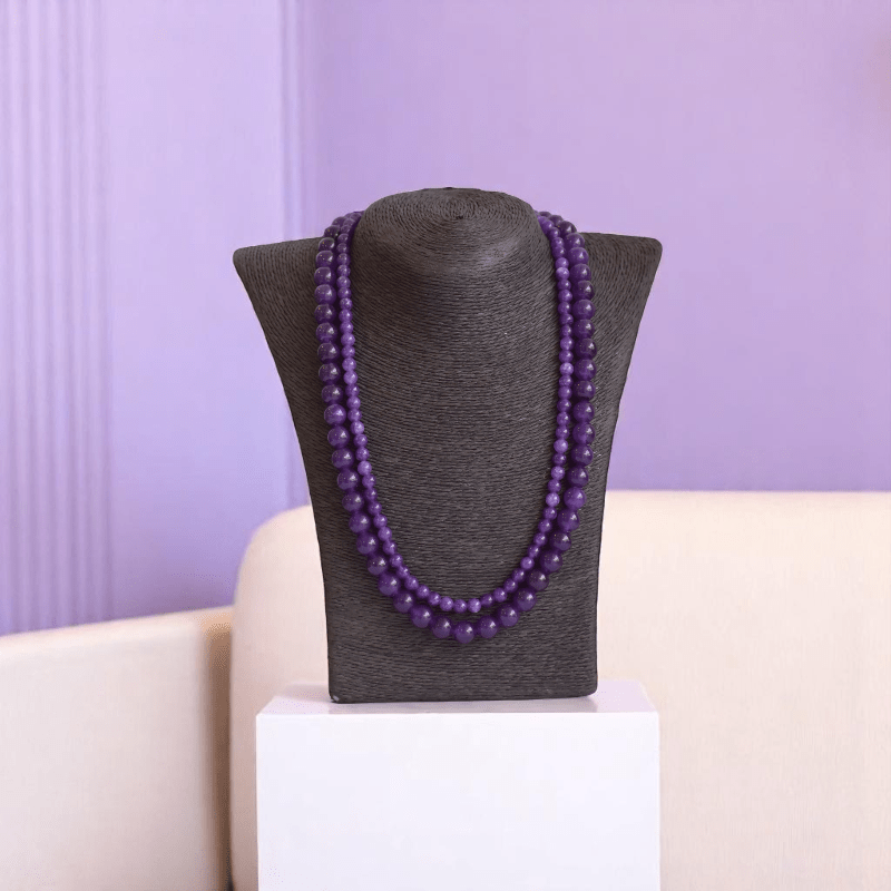 Double Layered Deep Purple Necklace | Amethyst Stone - For Women | Includes: Necklace (Set Of 2)