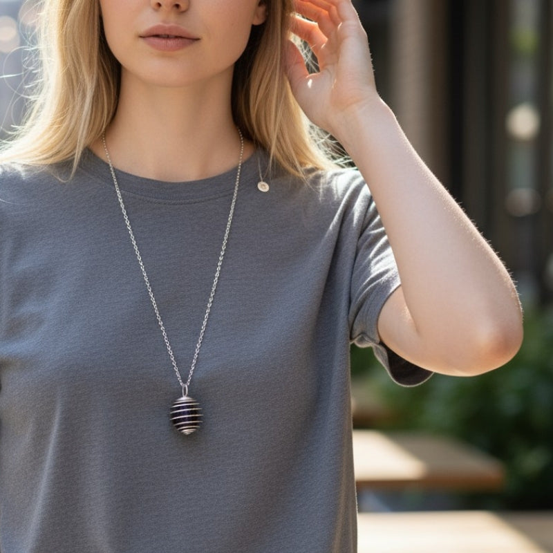 Dainty Whirl Black Mamba Silverish Necklace | Lava Stone - For Women | Includes: Necklace