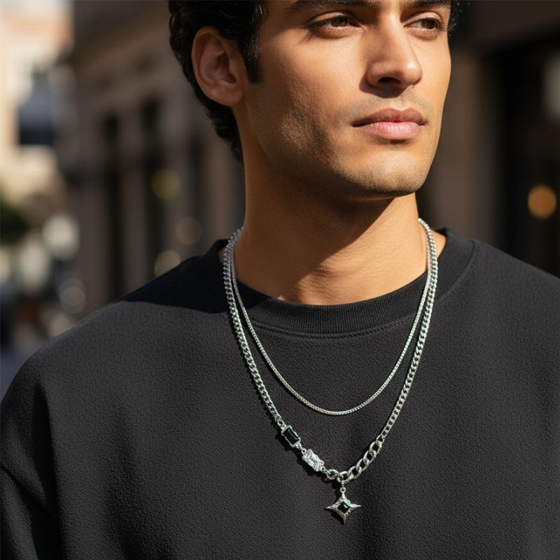 Obsidian Dual Layer Necklace | Premium Alloy- For Men| Includes: Necklace