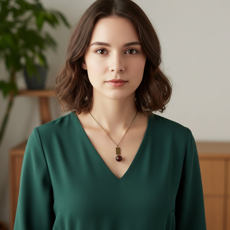 Dainty Bronze Scale Necklace | Red Tiger Eye - For Women | Includes: Necklace