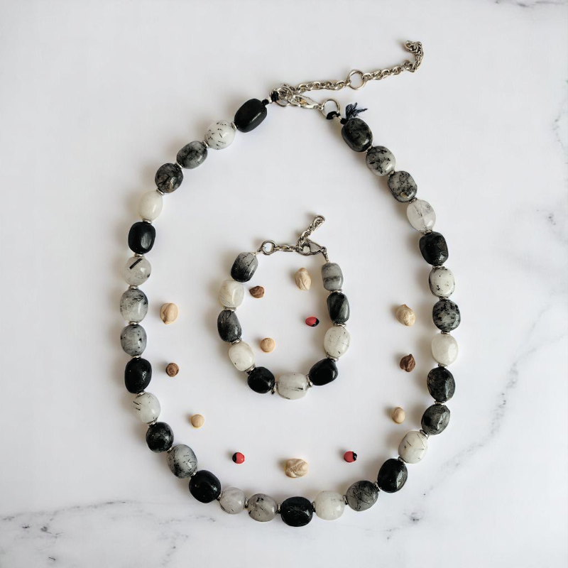 Golden Rutile Set | Rutile - For Unisex | Includes: Necklace & Bracelet