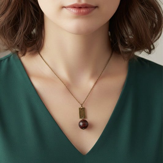 Dainty Bronze Scale Necklace | Red Tiger Eye - For Women | Includes: Necklace