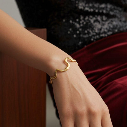 Artisan Golden Cuff | PVD 18K Gold Plated, Stainless Steel, Water Proof - For Women | Includes: Bracelet
