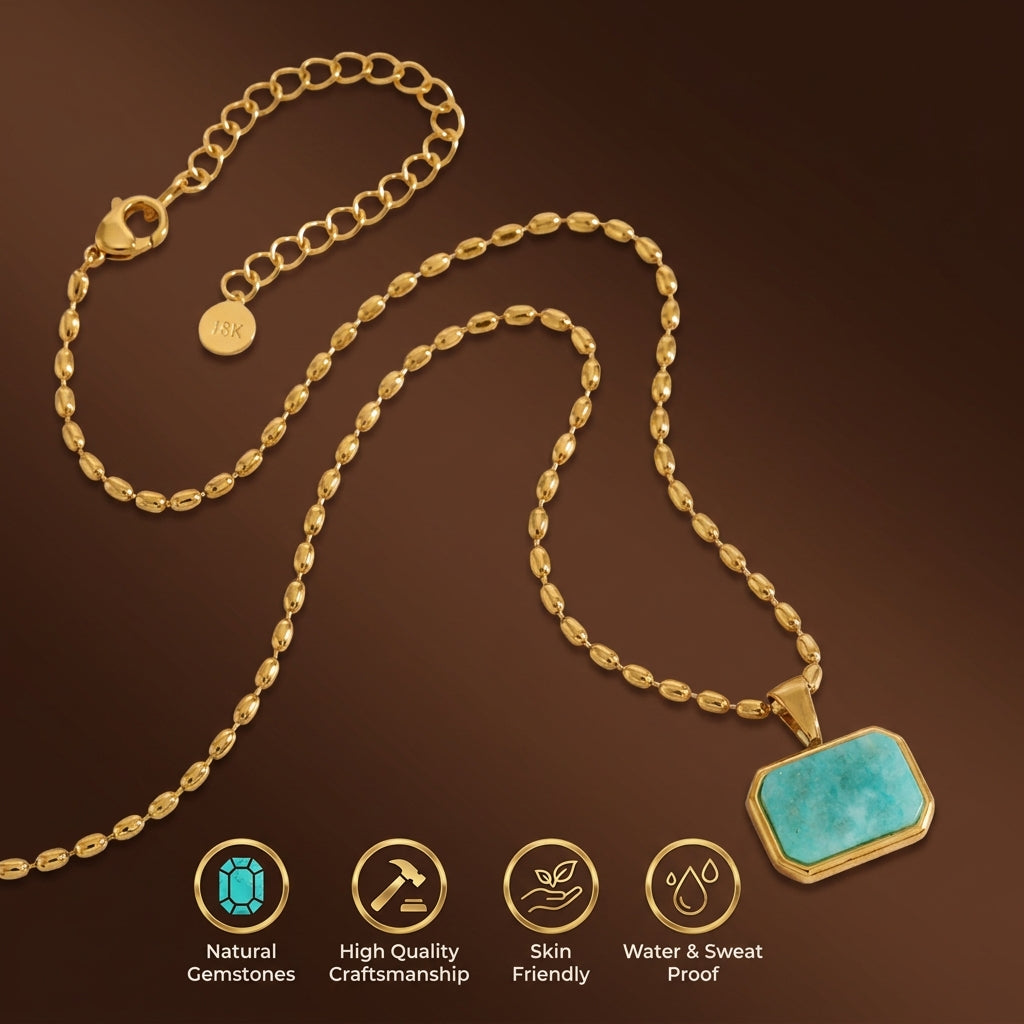 Amazonite REAL Stone Men's Necklace | 18K PVD Gold Plated - For Men| Includes: Necklace