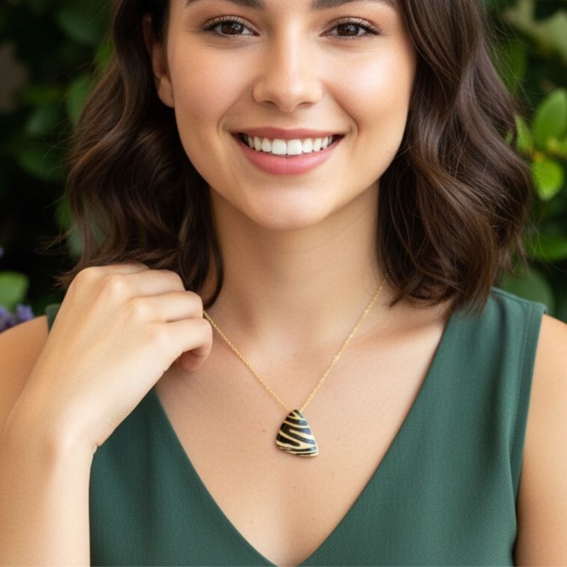 Black Chunky Triangle Necklace | 18K PVD Gold Plated - For Women | Includes: Necklace