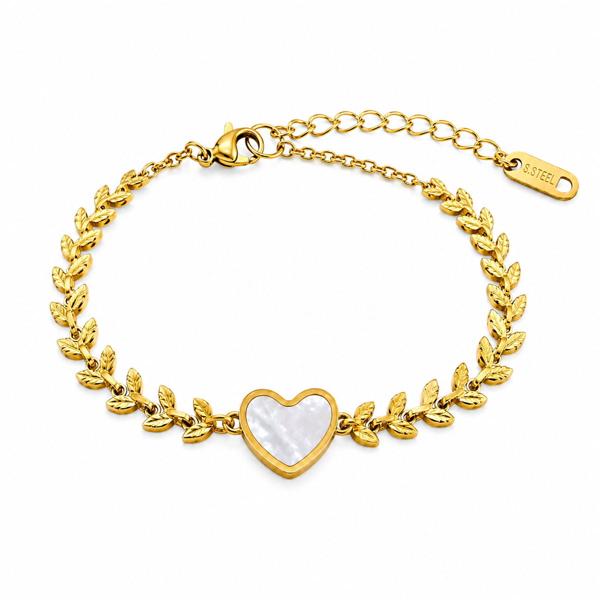 Laurel White HEART & LEAF Bracelet | Gold-Tone - For Women | Includes: Bracelet