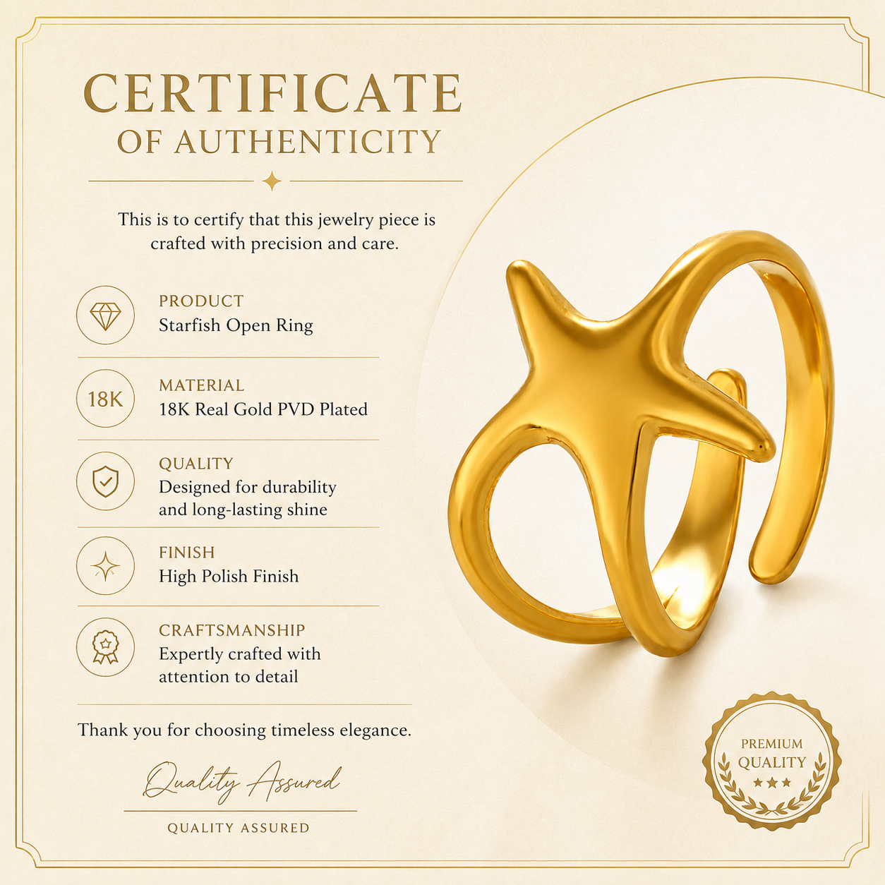 Trendy Galaxi Star Flexi Size Ring | 18K PVD Gold Plated- For Women | Includes: Ring
