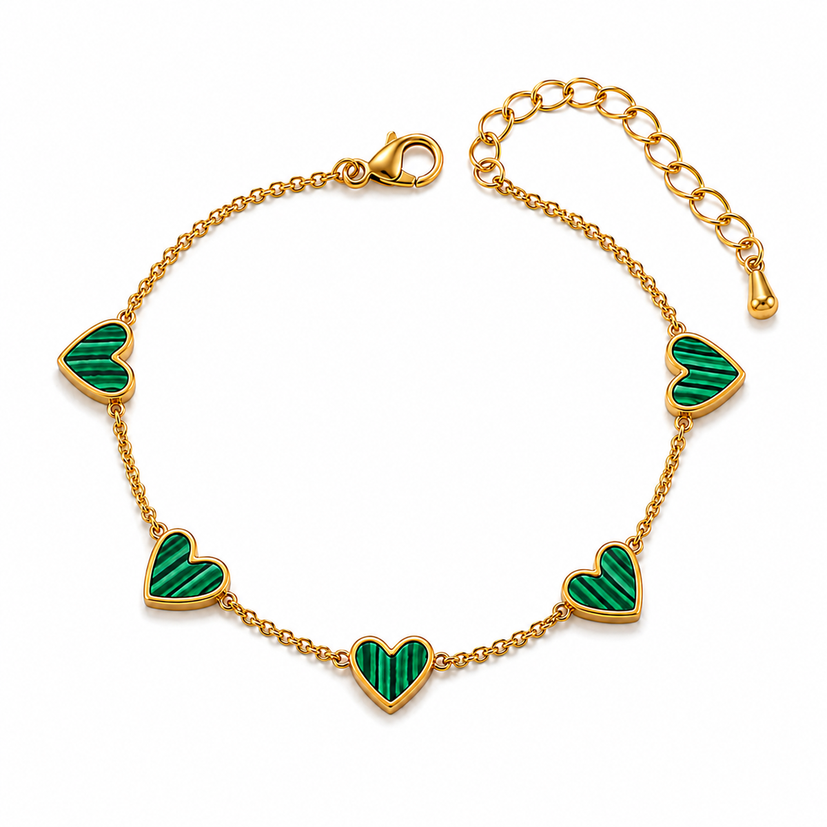 Forest Striped Green FIVE HEART Bracelet | Gold-Tone - For Women | Includes: Bracelet