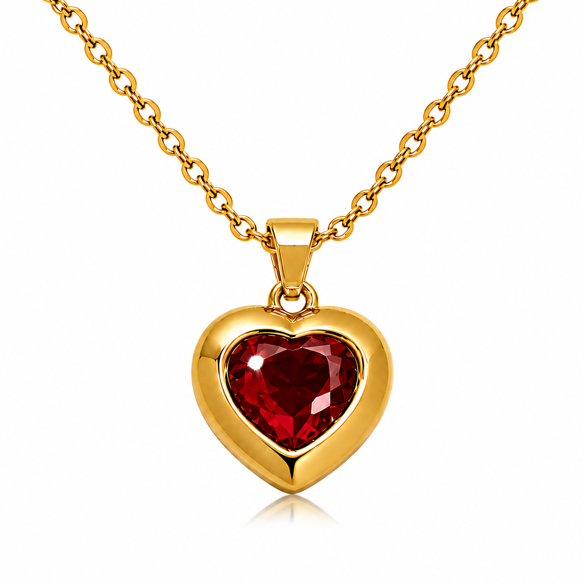 Passion Deep Red HEART Necklace | Gold-Tone - For Women | Includes: Necklace