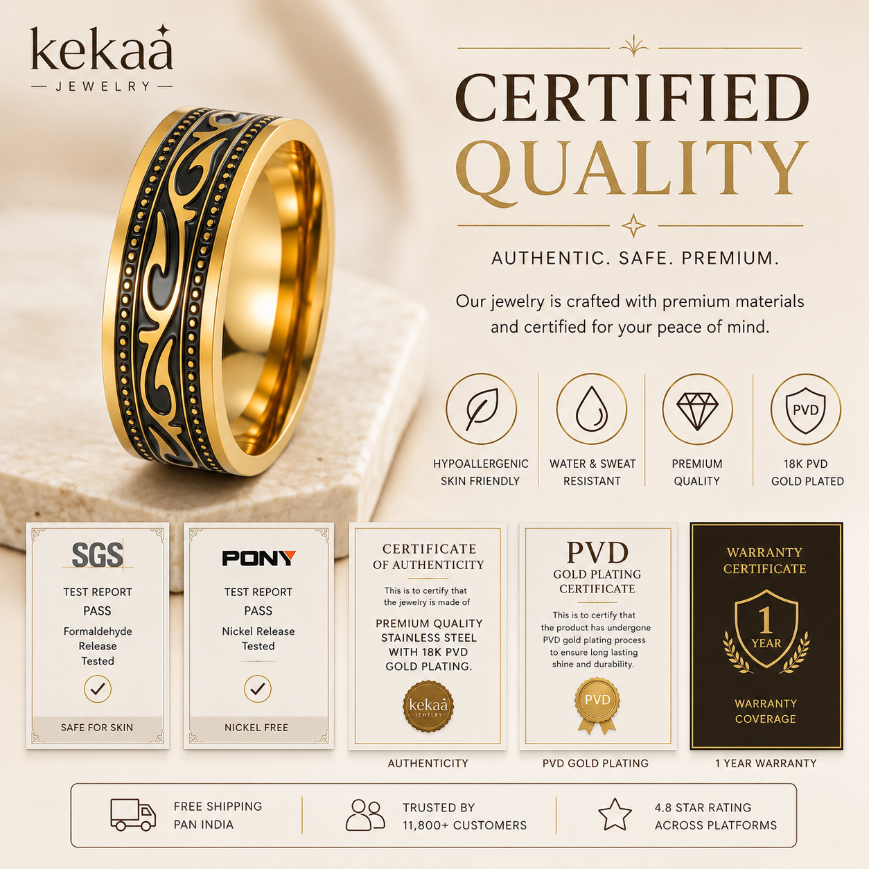 Ethnic Heritage Golden Ring | 18K Real Gold PVD Platedβ For Women | Includes: Ring