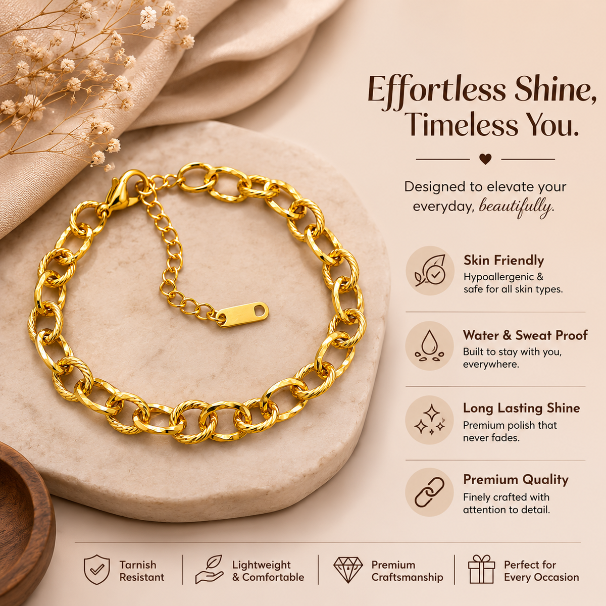 Texture MIXED OVAL LINK Bracelet | Gold-Tone - For Women | Includes: Bracelet