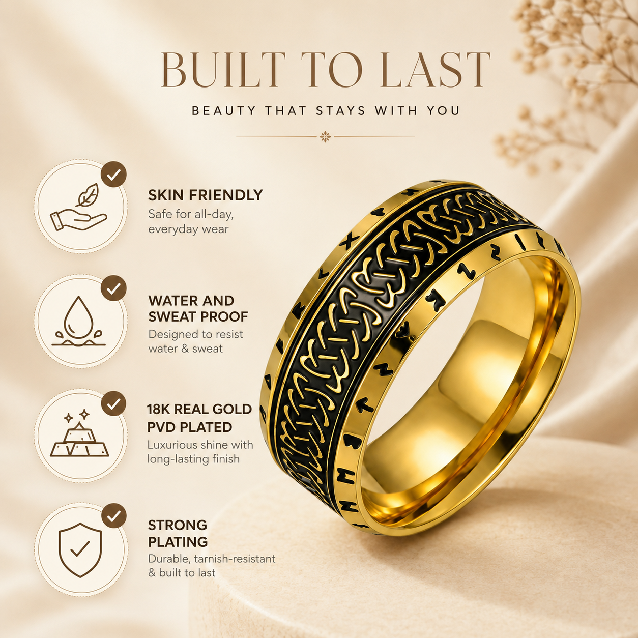 Ethnic Classic Golden Ring | 18K Real Gold PVD Platedβ For Women | Includes: Ring