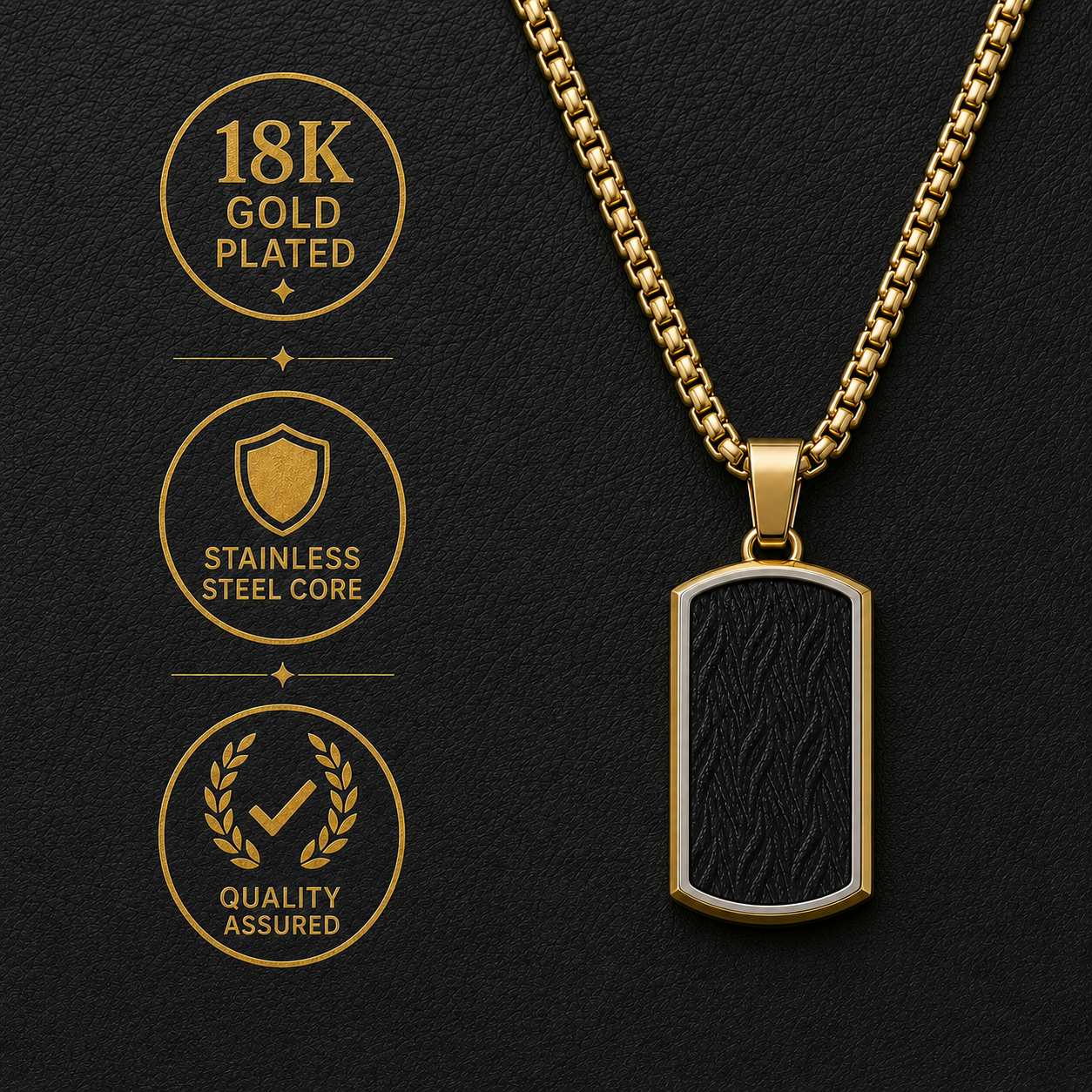 Ultra Posh Black Textured Golden Necklace | 18K PVD REAL Gold Plated- For Men| Includes: Necklace