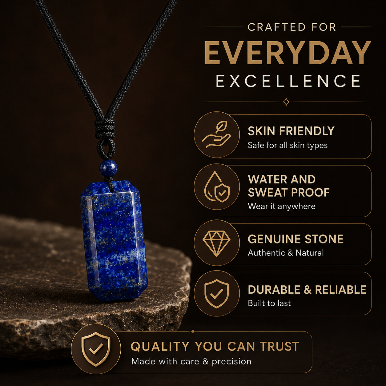 BOLD GenZ Real Lapis Lazuli Stone Necklace | Natural Stone- For Men| Includes: Necklace