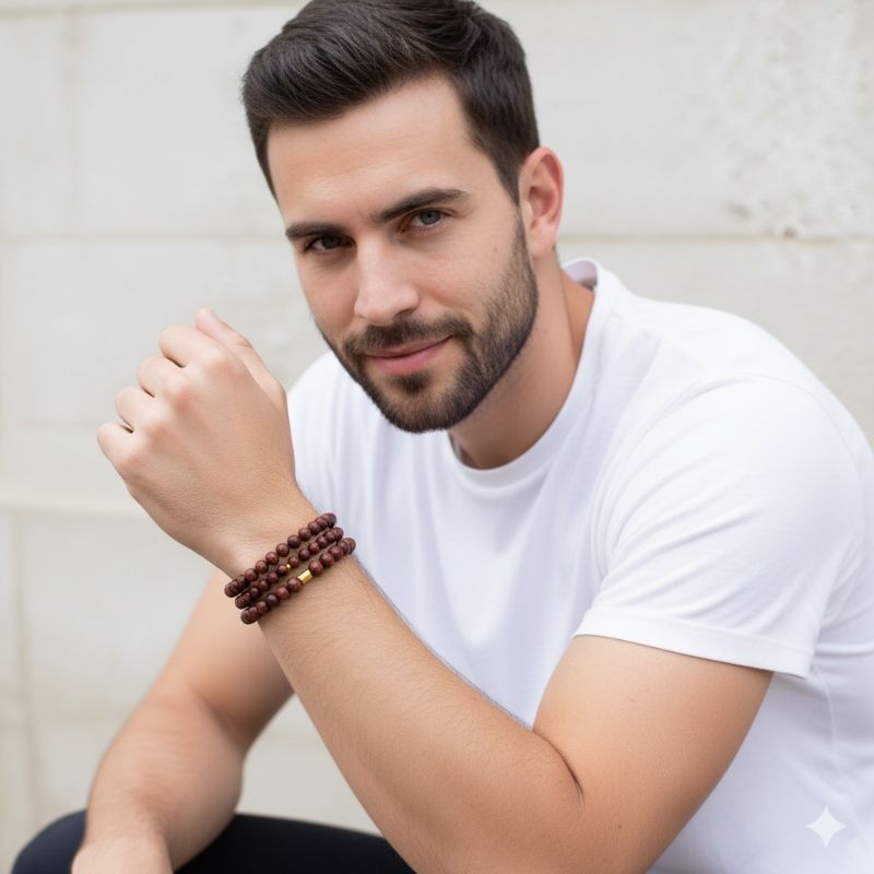 Courage Layered Bracelets | Red Tiger Stone - For Men | Includes: Bracelets (Set of 3)
