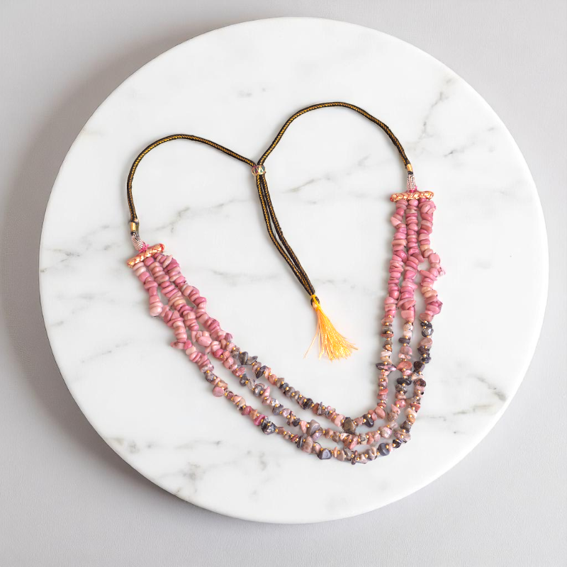 Happy & Harmony Layered Necklace | Rhodonite Stone - For Women | Includes: Necklace