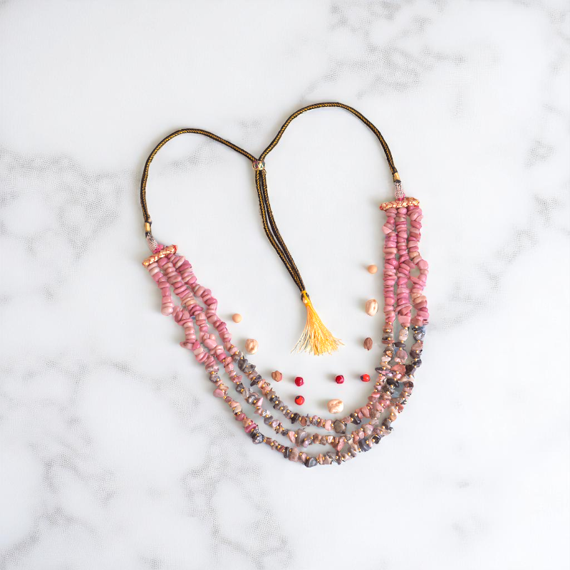 Happy & Harmony Layered Necklace | Rhodonite Stone - For Women | Includes: Necklace