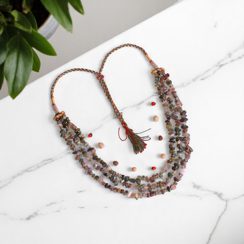 Sacred Earth Layered Necklace | Indian Agate Stone - For Women | Includes: Necklace