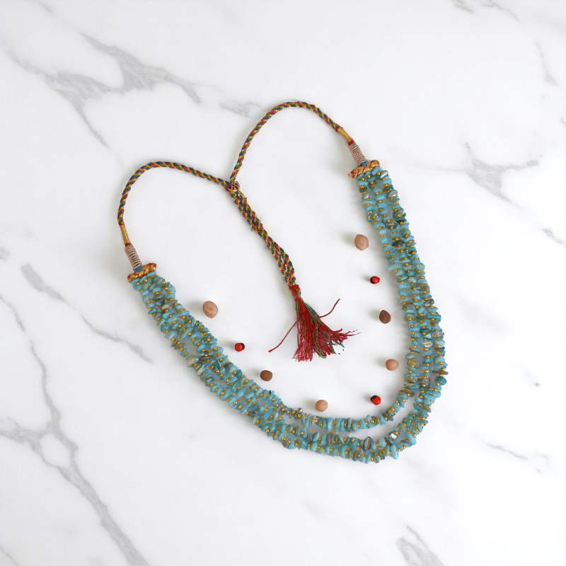 Divine Aqua Layered Necklace | Blue Turquoise Stone - For Women | Includes: Necklace