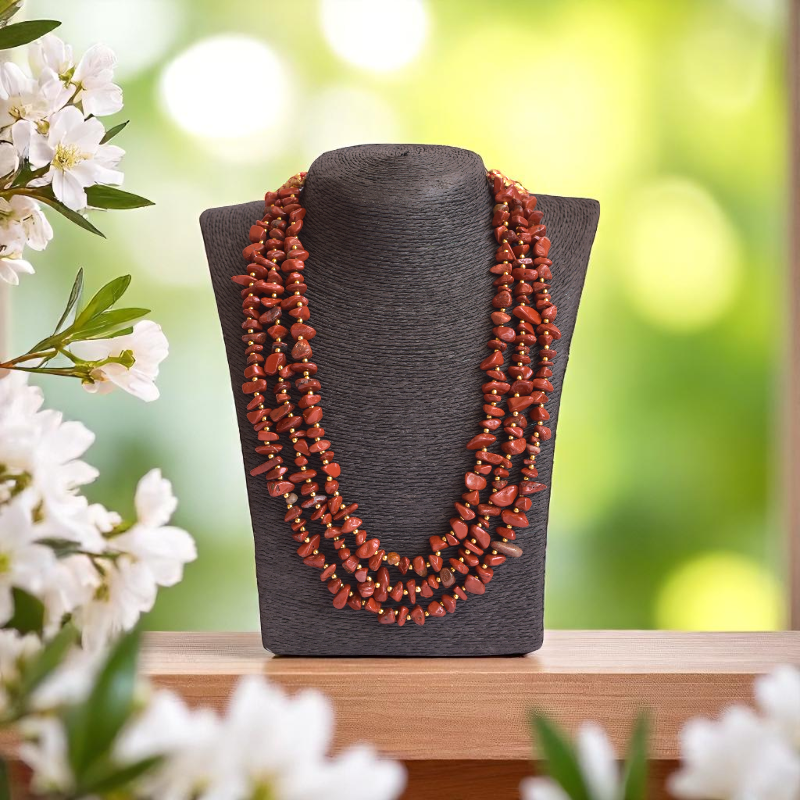 Dynasty Flame Layered Necklace | Red Jasper Stone - For Women | Includes: Necklace