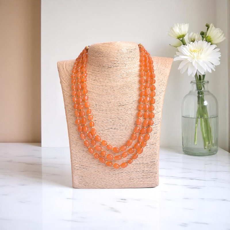 Queen’s Horizon Layered Necklace | Orange Onyx Stone - For Women | Includes: Necklace