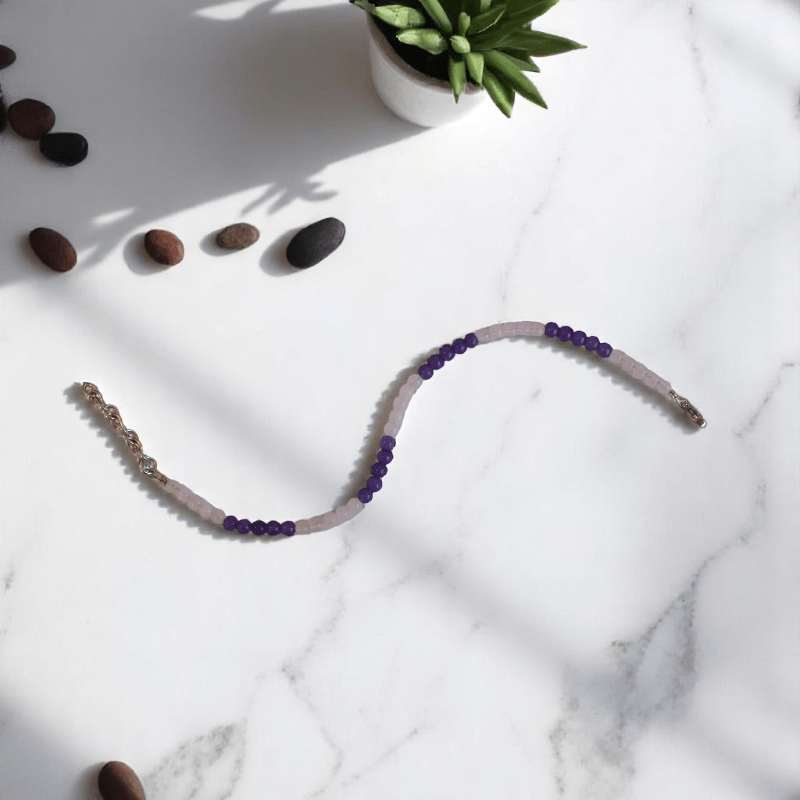 Brave Steps Anklet | Amethyst & Crystal Stone - For Girl Kids | Includes: Anklet