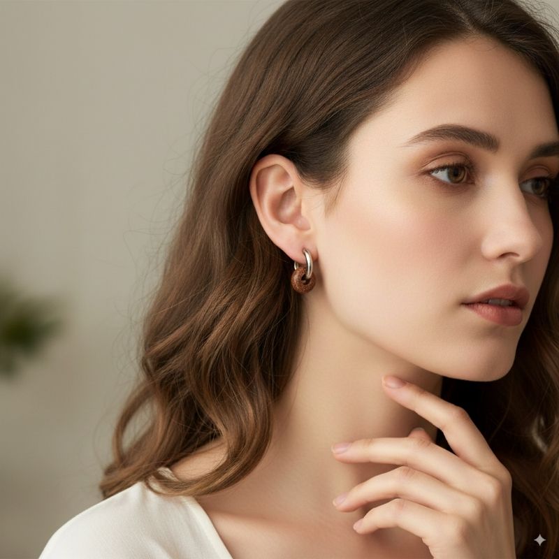 Desert Gleam Hoop Earrings | Sandstone & Silver Plated - For Women | Includes: Earrings
