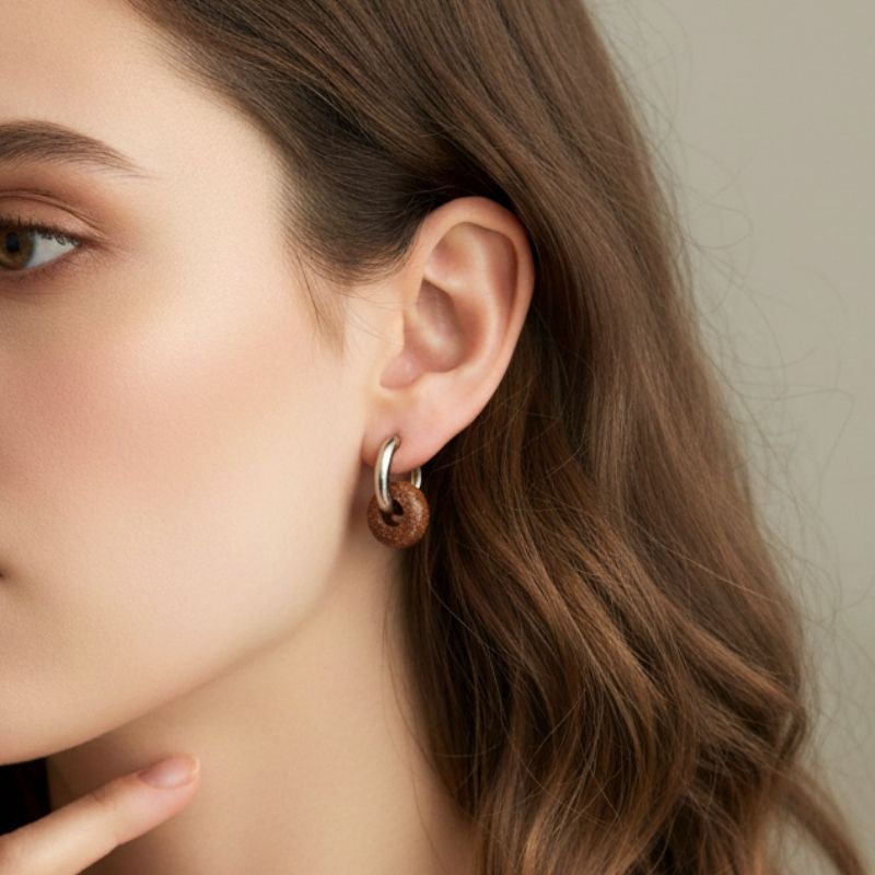 Desert Gleam Hoop Earrings | Sandstone & Silver Plated - For Women | Includes: Earrings