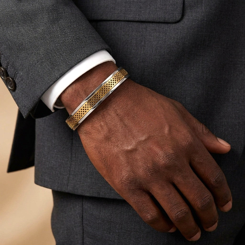 Ultra Modern criss-cross PVD Plated Cuff Bracelet | TITANIUM STEEL - For Men | Includes: Bracelet