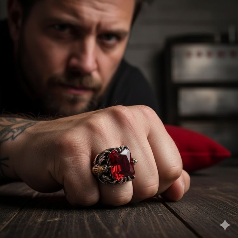 Eagle Passion Vintage Ring | Red Zircon - For Men | Includes: Ring
