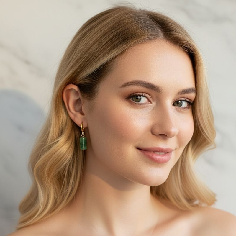 Earthy Bloom Earrings | Kiwi Jasper & 18K PVD Gold Plated - For Women | Includes: Earrings