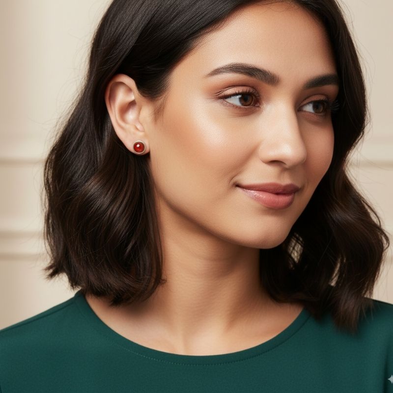 Ember Spark Studs | Carnelian & Silver PVD Plated - For Women | Includes: Earrings