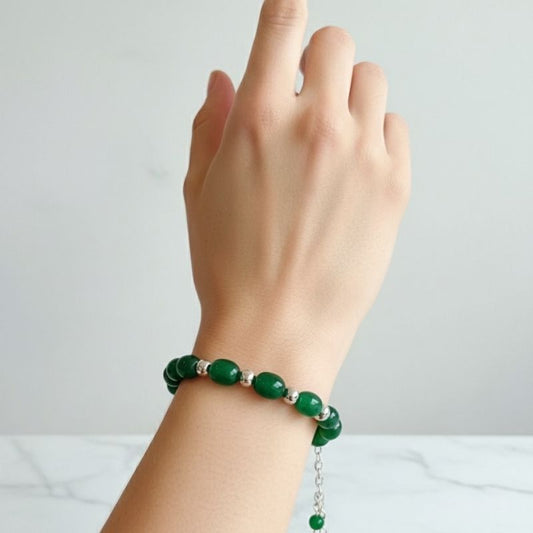 Emerald Serenity Silver Bracelet | Green Jade & 925 Silver – For Women | Includes: Bracelet