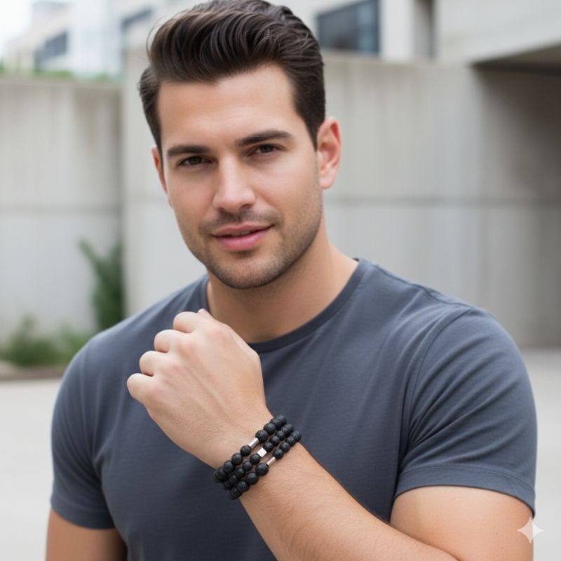 Energy Layered Bracelets | Lava Stone - For Men | Includes: Bracelets (Set of 3)