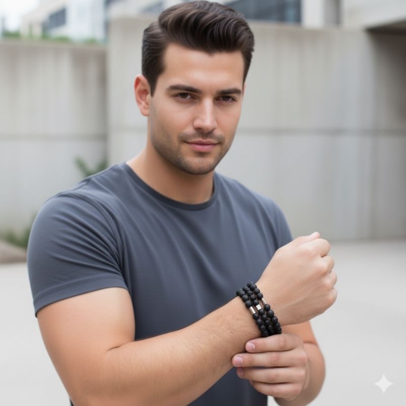 Energy Layered Bracelets | Lava Stone - For Men | Includes: Bracelets (Set of 3)
