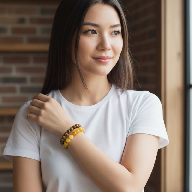 Energy Stacked Bracelets | Yellow Calcite - For Unisex | Includes: Bracelets (Set of 2)