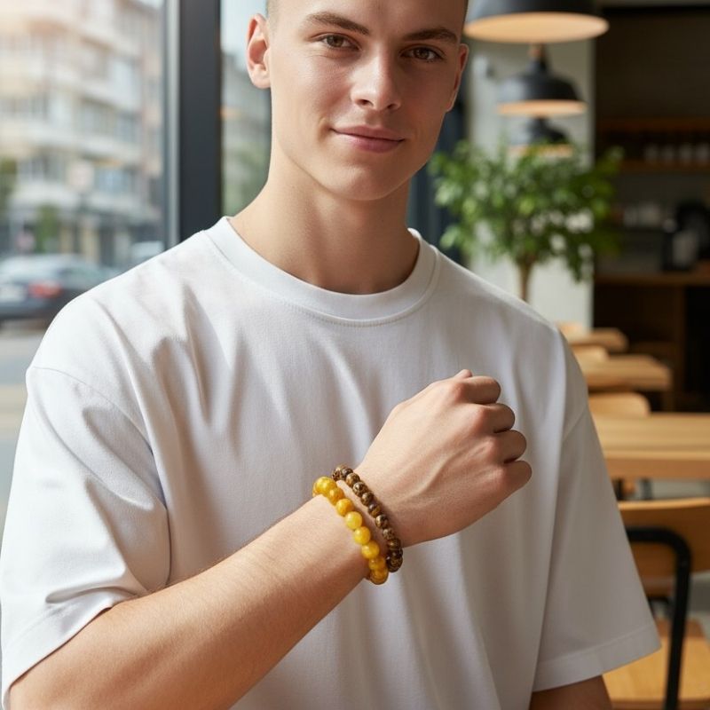 Energy Stacked Bracelets | Yellow Calcite - For Unisex | Includes: Bracelets (Set of 2)